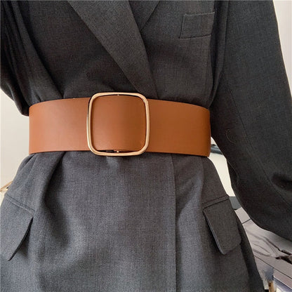 Ceinture large ajustable non perforée avec boucle en alliage
