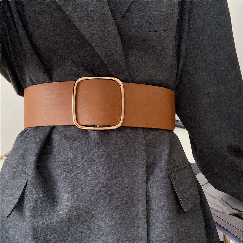 Ceinture large ajustable non perforée avec boucle en alliage