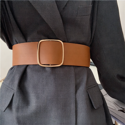 Ceinture large ajustable non perforée avec boucle en alliage